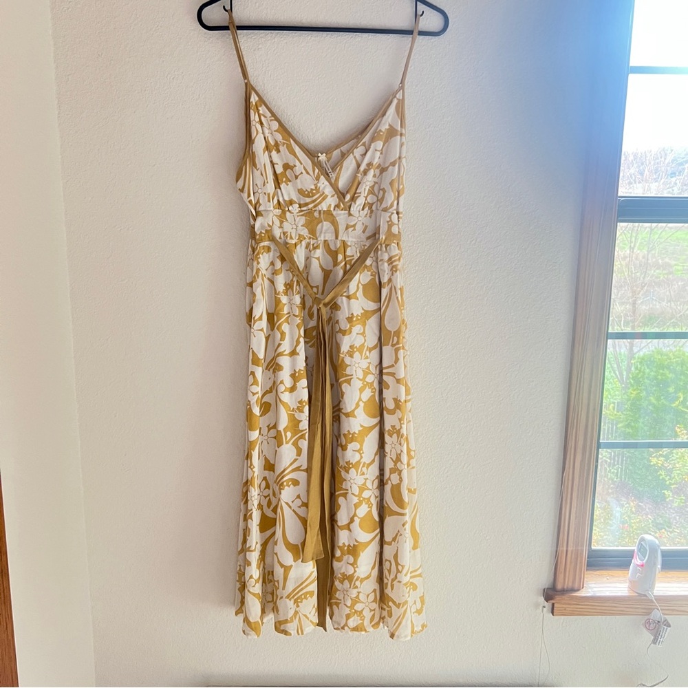 Lapis Floral Maxi Dress Yellow White Cotton Empire Waist Small